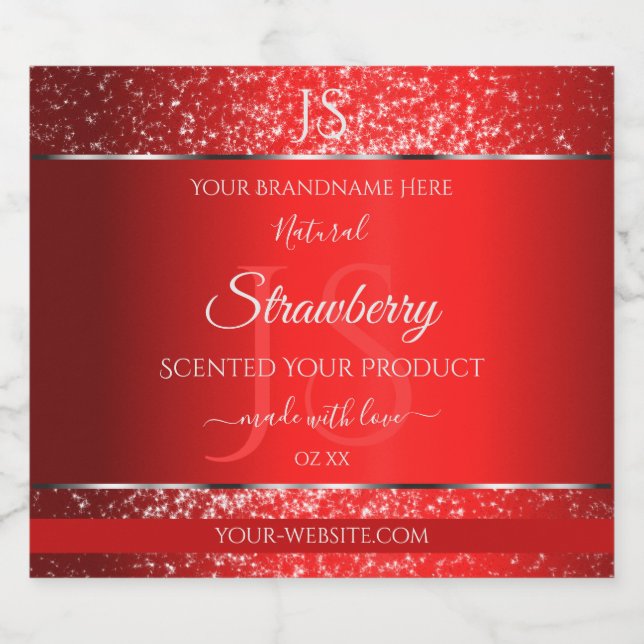 Shimmery Red with Glitter Initials Product Labels (Single Label)