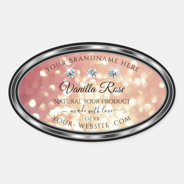 Shimmery Rose Gold Glitter Product Labels Diamonds (Front)