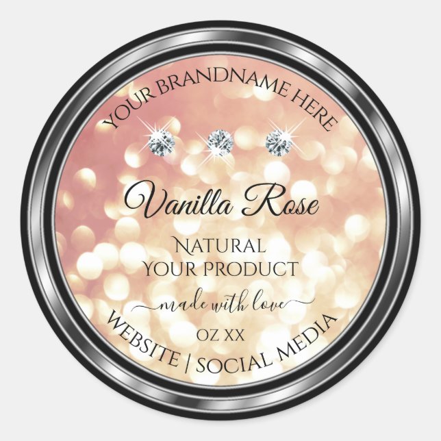 Shimmery Rose Gold Glitter Product Labels Diamonds (Front)