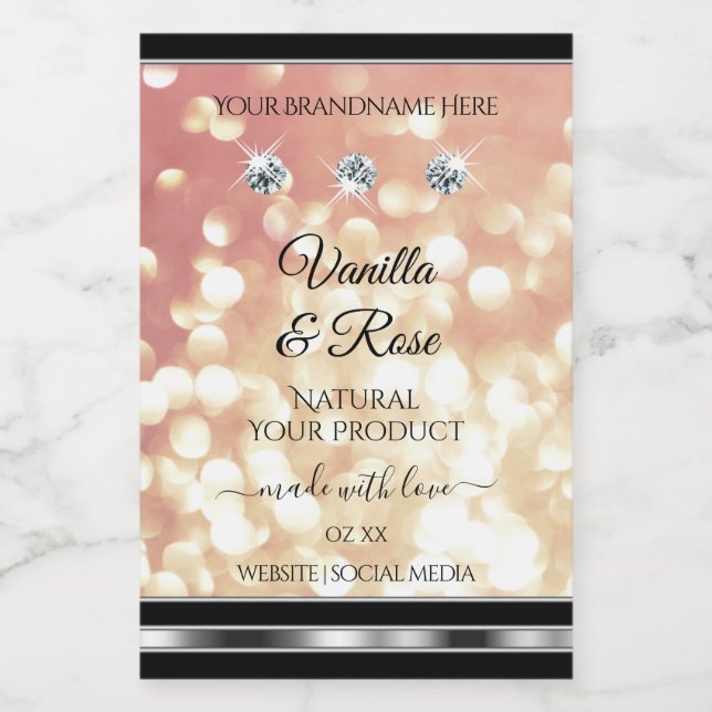 Shimmery Rose Gold Glitter Product Labels Diamonds (Single Label)