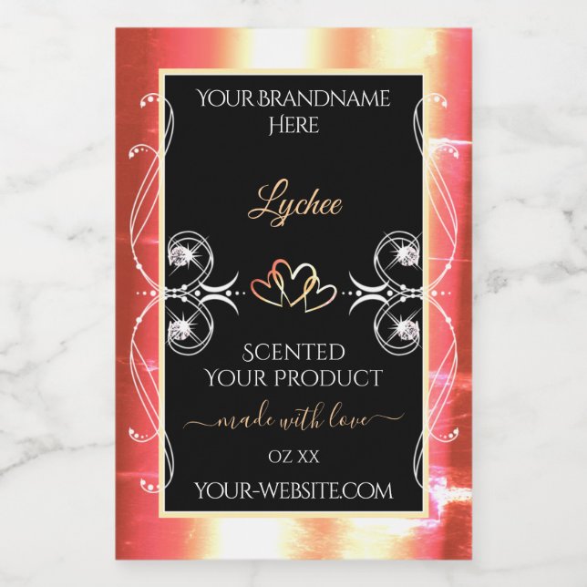 Shimmery Rose Gold Product Labels Diamonds Black (Single Label)