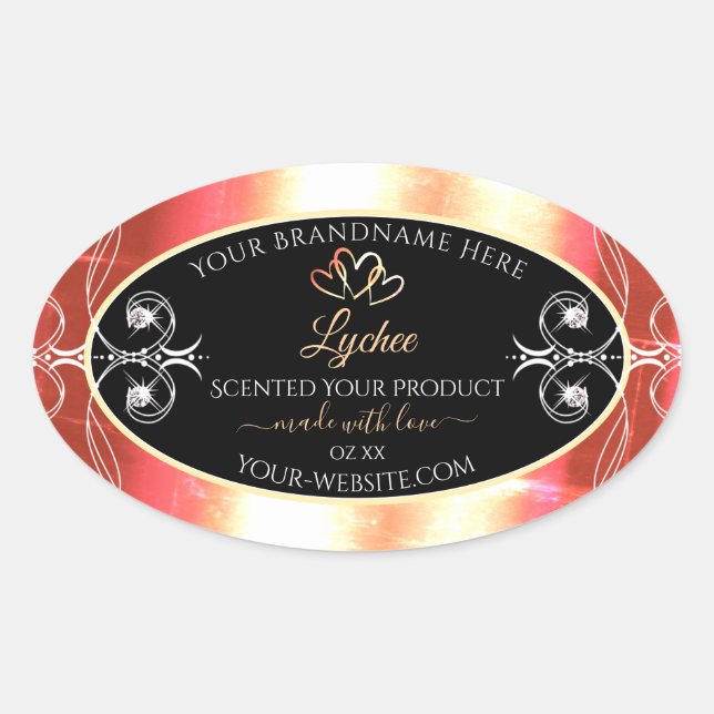 Shimmery Rose Gold Product Labels Diamonds Black (Front)