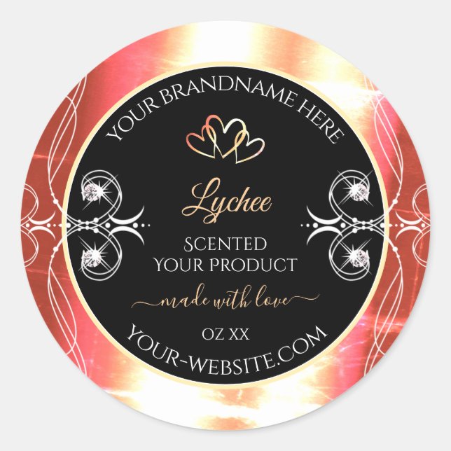 Shimmery Rose Gold Product Labels Diamonds Black (Front)