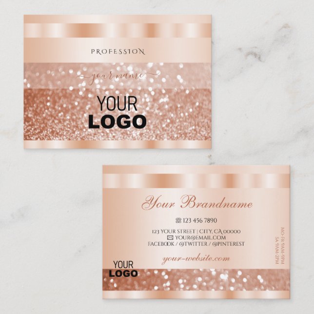 Shimmery Rose Gold Sparkle Glitter Add Logo Luxury Business Card (Front/Back)