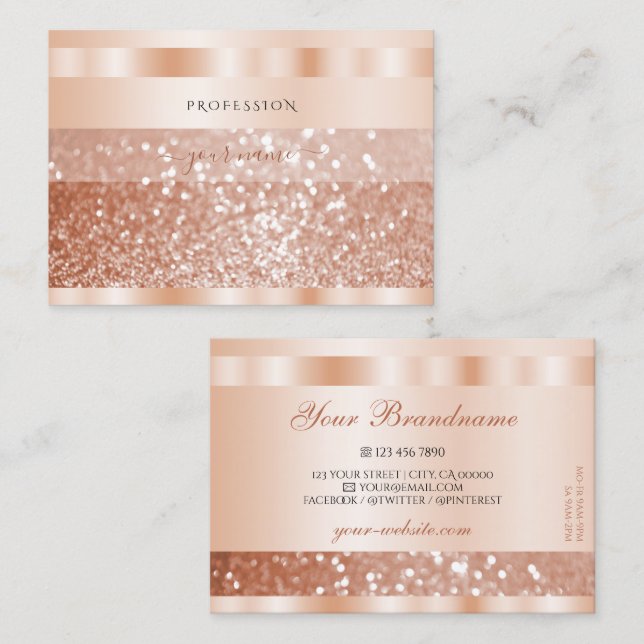 Shimmery Rose Gold Sparkle Glitter Elegant Luxury Business Card (Front/Back)
