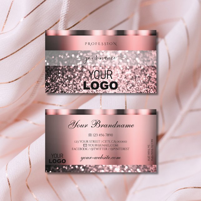 Shimmery Rose Pink Sparkling Faux Glitter Add Logo Business Card (Creator Uploaded)