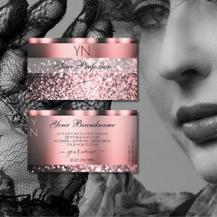 Shimmery Rose Pink Sparkling Glitter with Monogram Business Card