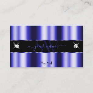 Shimmery Royal Blue Black Sparkle Jewels Initials Business Card