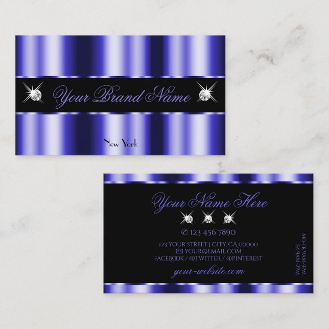 Shimmery Royal Blue Black Sparkle Jewels Stylish Business Card (Front/Back)
