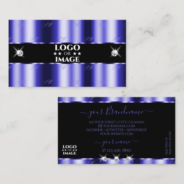 Shimmery Royal Blue Black Sparkle Jewels with Logo Business Card (Front/Back)