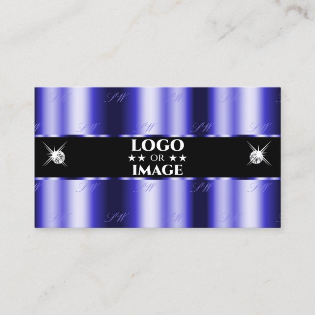 Shimmery Royal Blue Black Sparkle Jewels with Logo Business Card (Front)