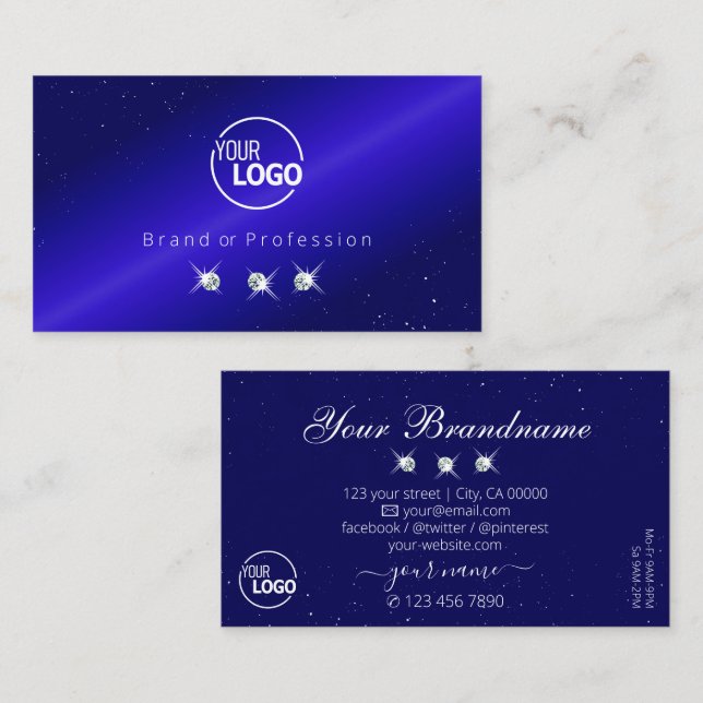 Shimmery Royal Blue Sparkling Diamonds with Logo Business Card (Front/Back)
