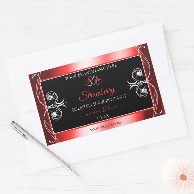Shimmery Ruby Red Frame Black Product Label Jewels (Envelope)