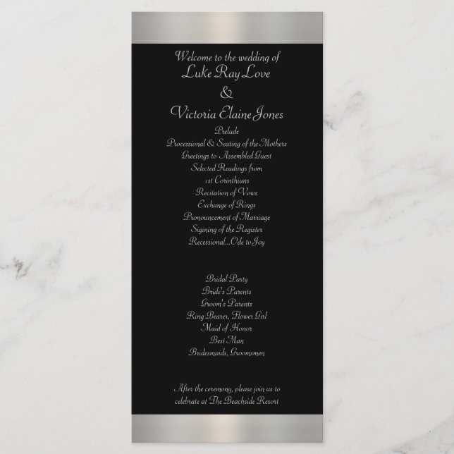 Shimmery Silver & Black Striped Bow Wedding Programme (Front)