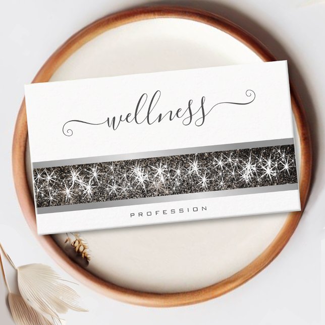 Shimmery Silver Glitter Custom Photo Logo Wellness Business Card (Creator Uploaded)