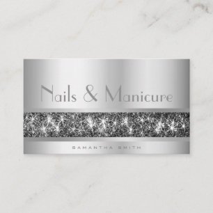 Shimmery Silver Glitter Glam Nail and Manicure Business Card