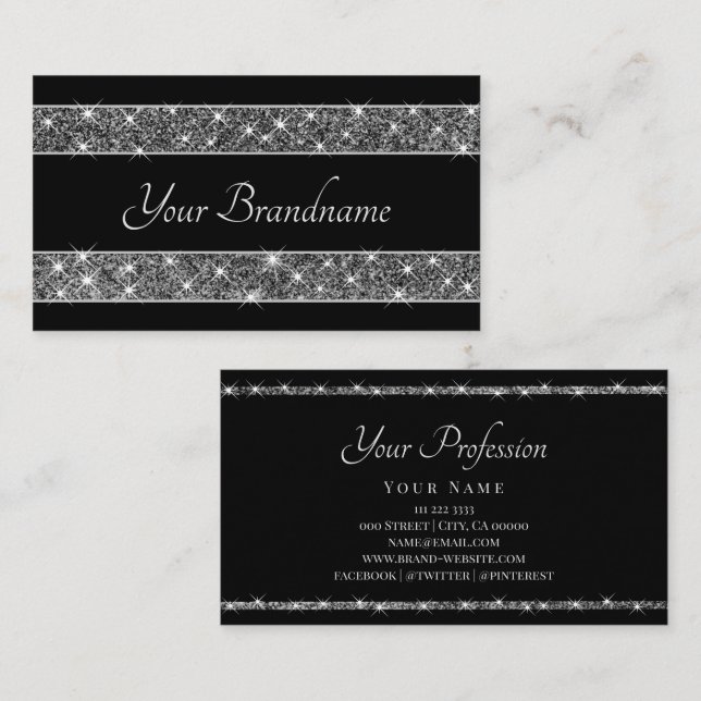 Shimmery Silver Glitter Sparkle Stars Glamorous Business Card (Front/Back)