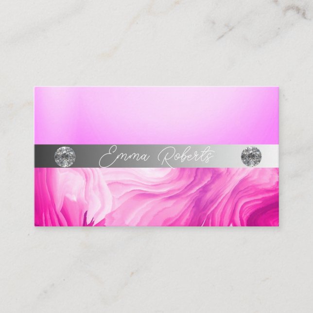 Shimmery Silver Sparkle Glitter Diamonds Pink Business Card (Front)