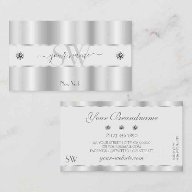 Shimmery Silver Sparkle Jewels Initials Luxurious Business Card (Front/Back)