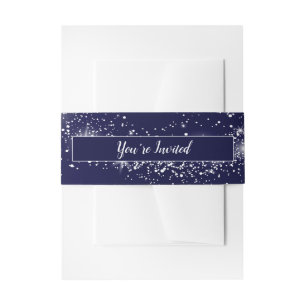 Shimmery Stars Navy Blue Invitation Belly Band