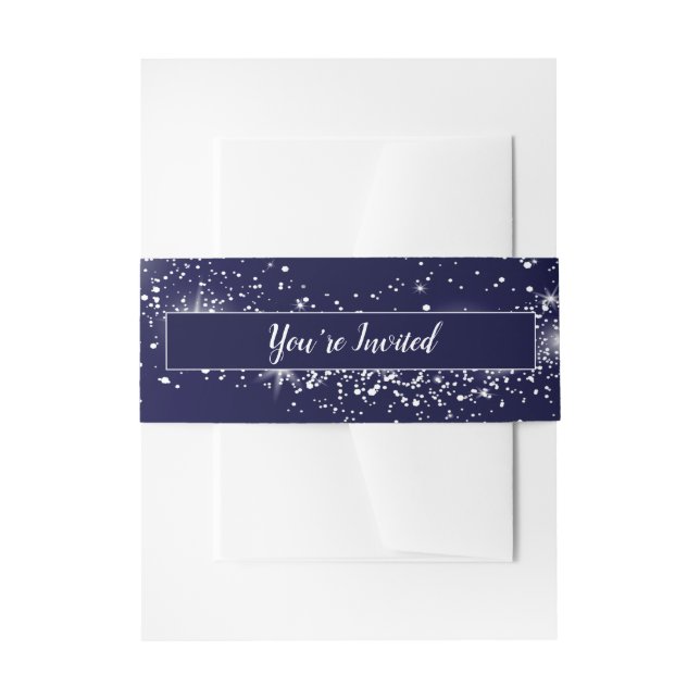 Shimmery Stars Navy Blue Invitation Belly Band (Front Example)