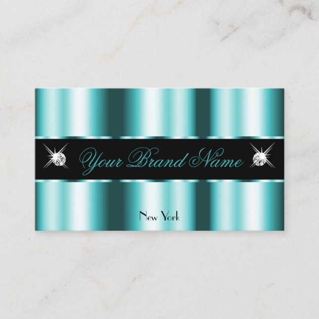 Shimmery Teal and Black Sparkling Diamonds Stylish Business Card (Front)