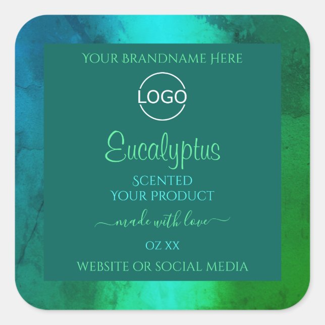 Shimmery Teal and Green Pattern Product Label Logo (Front)