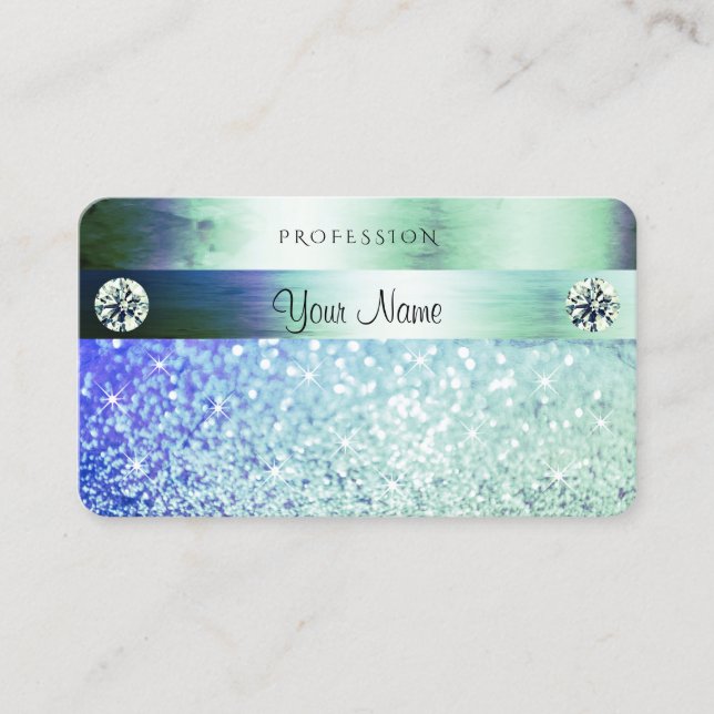 Shimmery Teal Blue Glitter Sparkle Stars Diamonds Business Card (Front)