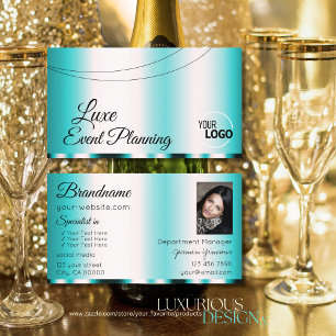 Shimmery Teal Glamourous with Logo and Photo Moder Business Card
