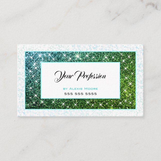 Shimmery Teal Glitter Cosmetics Hair Makeup Lashes Business Card (Front)
