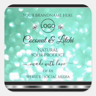Shimmery Teal Glitter Product Labels Diamonds Logo