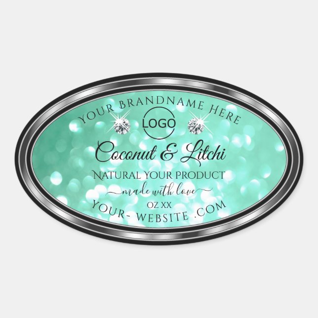 Shimmery Teal Glitter Product Labels Diamonds Logo (Front)