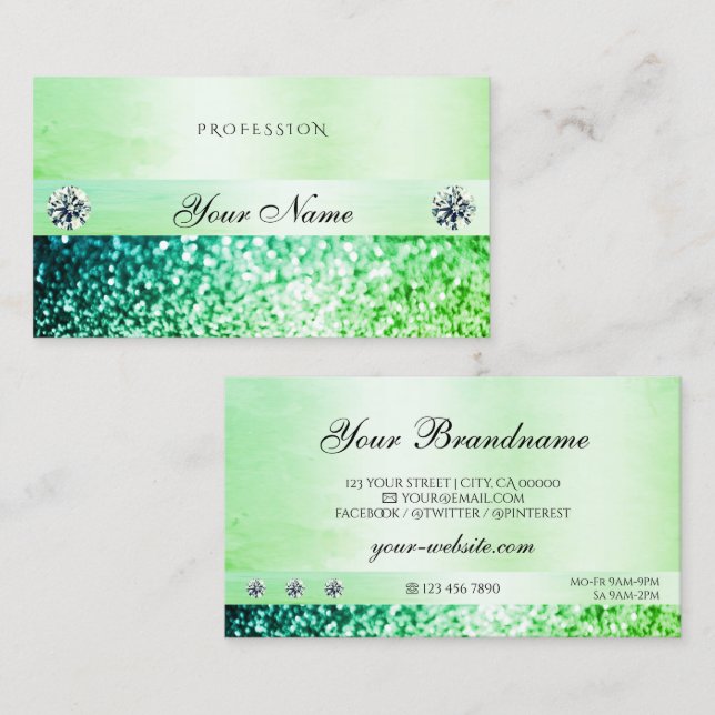 Shimmery Teal Green Glitter Diamonds Professional Business Card (Front/Back)