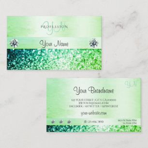 Shimmery Teal Green Glitter Monogram Professional Business Card
