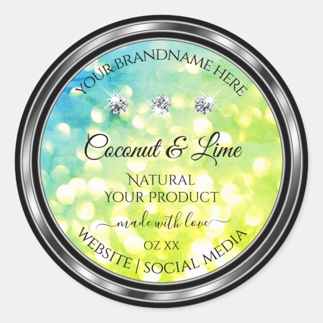 Shimmery Teal Green Glitter Product Label Diamonds (Front)