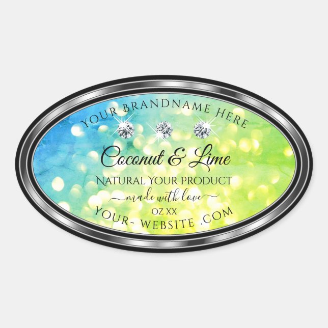 Shimmery Teal Green Glitter Product Label Diamonds (Front)