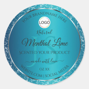 Shimmery Teal Logo Initials Glitter Product Labels