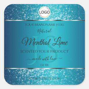 Shimmery Teal Logo Initials Glitter Product Labels