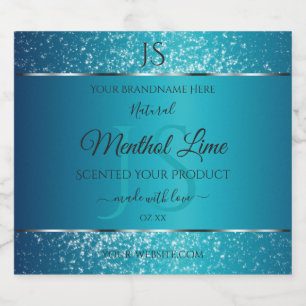 Shimmery Teal with Glitter Initials Product Labels