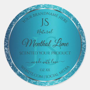 Shimmery Teal with Glitter Initials Product Labels