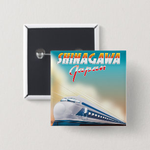 Shinagawa Japan travel poster. 15 Cm Square Badge