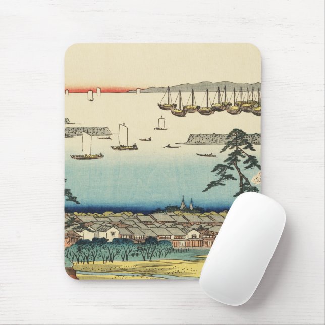 Shinagawa, Japan: Vintage Woodblock Print Mouse Mat (With Mouse)