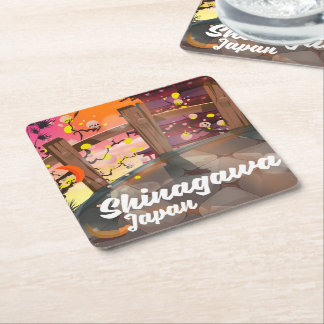 Shinagawa Japanese travel poster Square Paper Coaster