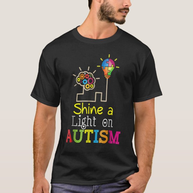 Shine A Light On Autism  Puzzle Bulb Autism Awaren T-Shirt (Front)