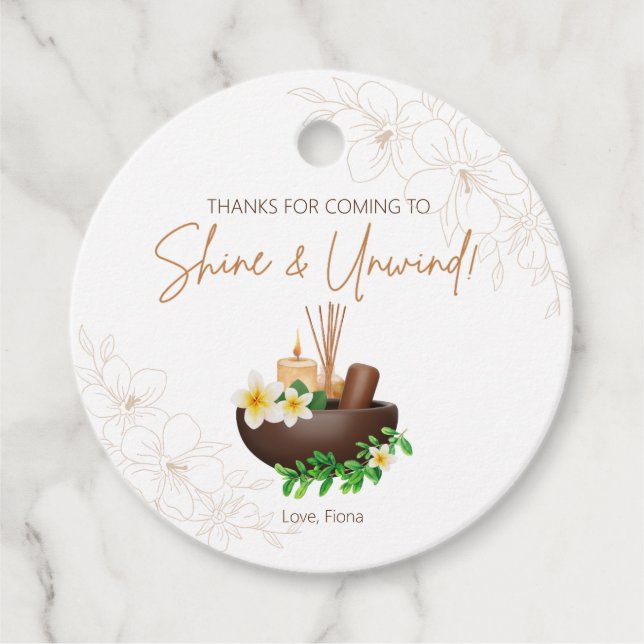 Shine and Unwind Spa Party Favor Tag (Front)
