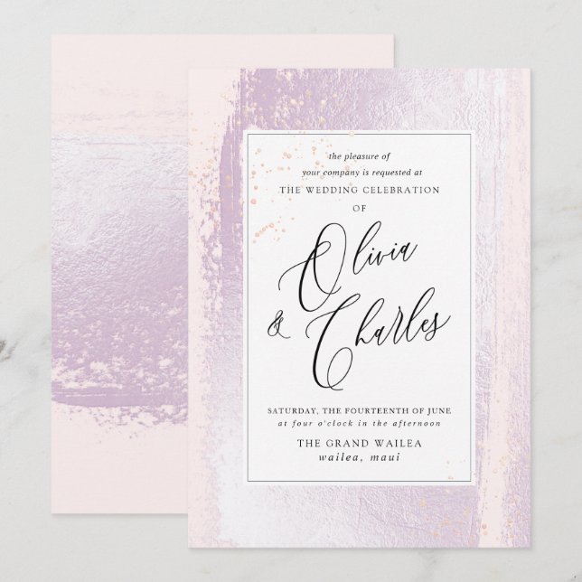 Shine, Blush Lilac Watercolor+Faux Metallic Invitation (Front/Back)