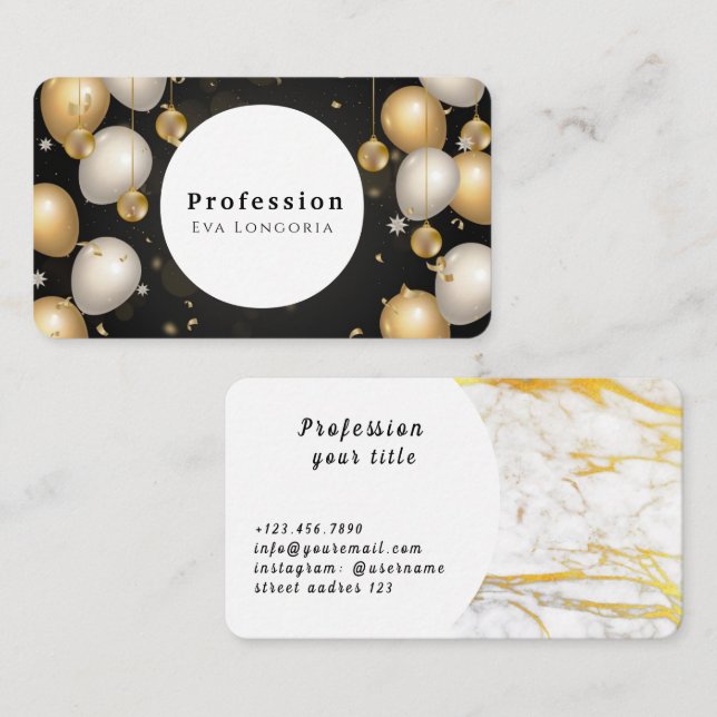 Shine Bright Every Meeting Glossy Golden Balloons Business Card (Front/Back)
