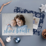 Shine Bright | Full Photo Hanukkah Card<br><div class="desc">Festive Hanukkah photo card features your favourite horizontal or landscape orientated photo in full bleed, with "shine bright" overlaid in blue hand lettered brush typography. Personalise the front of the card with your names and short holiday message, and add three additional photos to the back in a collage layout on...</div>