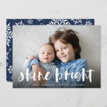 Shine Bright | Full Photo Hanukkah Holiday Card<br><div class="desc">Festive Hanukkah photo card features your favourite horizontal or landscape orientated photo in full bleed,  with "shine bright" overlaid in white hand lettered brush typography. Personalise the front of the card with your names and short holiday message.</div>