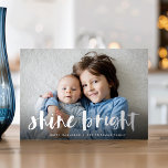 Shine Bright | Full Photo Hanukkah Silver Foil Holiday Card<br><div class="desc">Festive Hanukkah photo card features your favourite horizontal or landscape orientated photo in full bleed,  with "shine bright" overlaid in silver foil hand lettered brush typography. Personalise the front of the card with your names and short holiday message.</div>